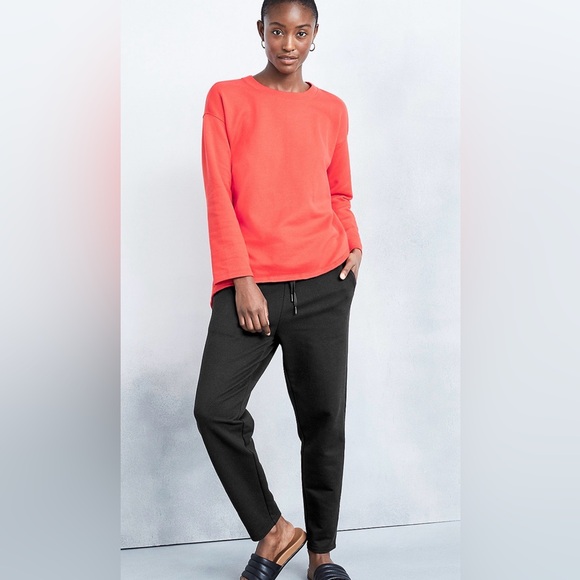 Eileen Fisher Black Organic-Cotton Twill Knit Slouchy Ankle Pants S - Picture 3 of 10